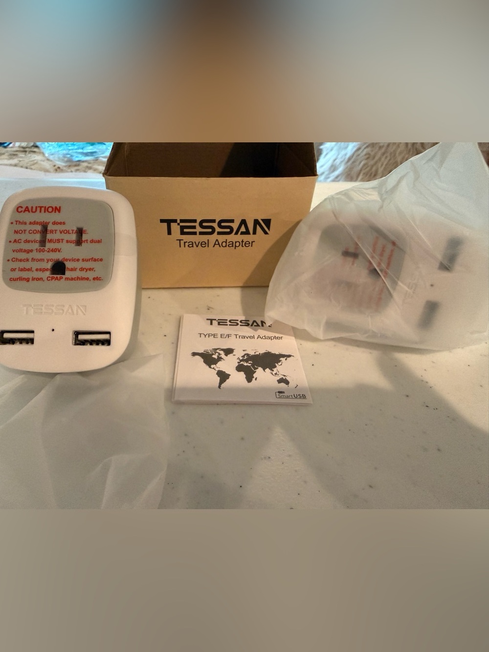 TESSAN (2) Type E/F Travel Adapters w/ 1 AC outlet, 2 USB-A Ports